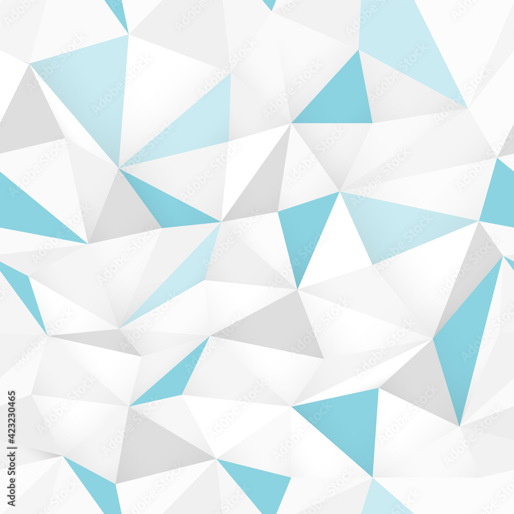 Poster White - Blue triangles pattern, seamless vector. Blue Polygonal Pattern Background