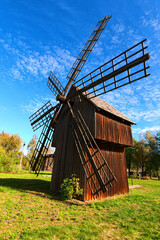 Plakat Picturesque landscape view of old windmill. Typical building of ancient Ukrainian village