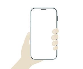 Illustration of Hand holding  smartphone on white background.