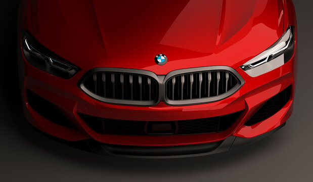 Kazakhstan, Almaty - January 20, 2020: All-new BMW 8 Series Coupe on dark background. 3d render