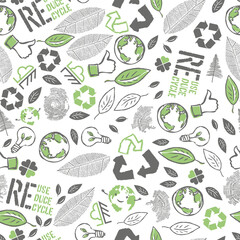 Earth Day Seamless Pattern design. Vector illustration composed from many ecology theme symbols. - 423231876