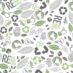 Foto op Canvas Earth Day Seamless Pattern design. Vector illustration composed from many ecology theme symbols. © pashabo