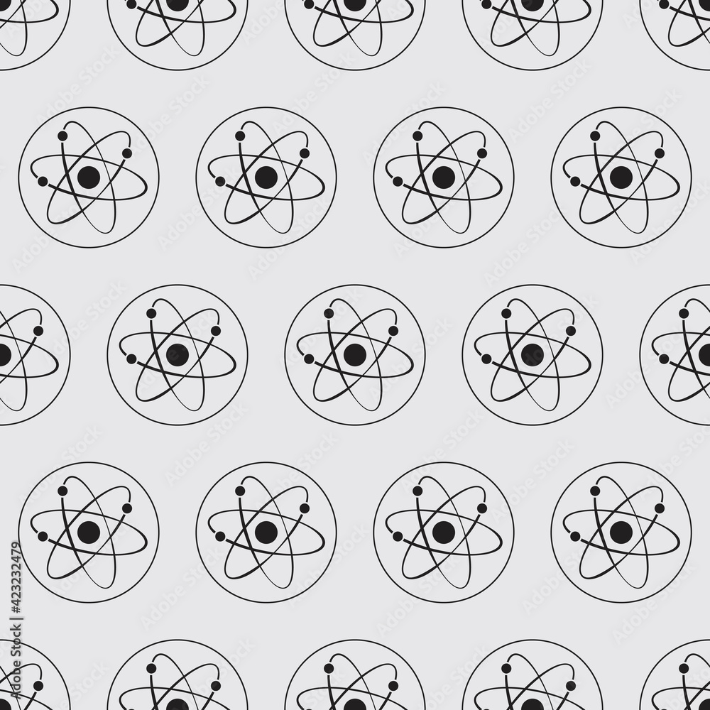 Poster atom wallpaper. vector atom black sign. seamless atom pattern.