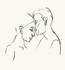 Drawing of faces man and woman. Drawing couple. Vector illustration
