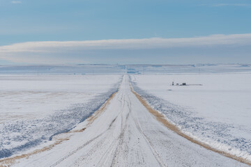 Rural road in winter. Alberta. 