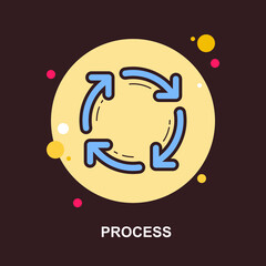 Process with circle of arrows on brown background flat concept design