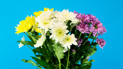 A bouquet of white, lilac, yellow flowers close-up. Spring bouquet. Happy International Women's Day. Happy womens day