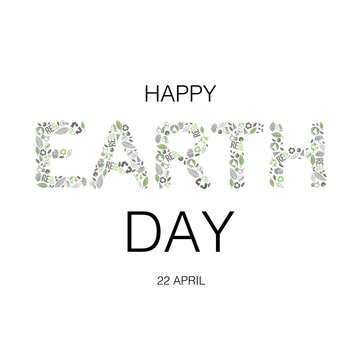 Earth Day Logo design. 22 April. Vector illustration composed from many ecology theme symbols.