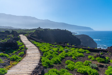 Landscape of El Hierro island viewed from a costal path connecting La Maceta and Punta Grande,...