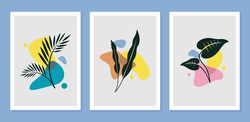 Botanical wall art set with abstract shape for print, cover, wallpaper minimalist