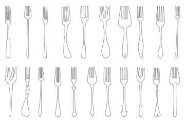 collection outline silhouette forks, vector illustration