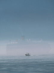 Statek wycieczkowy we mgle