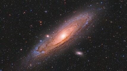 Andromeda Galaxy with colorful Stars surrounding it captured with a Telescope