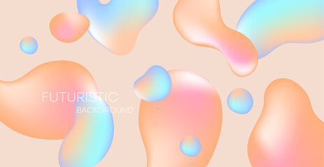 Realistic background with colorful bubbles and reflection effect. Transparent pink and blue bubbles with highlights and a gradient background.