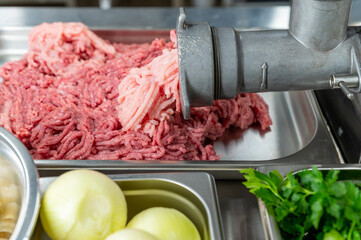 Fresh mixed minced meat from a meat grinder