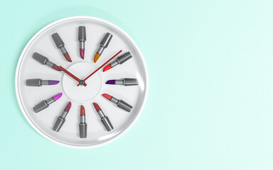 Lipstick watch. Template for a message with a place for your text. 3d illustration