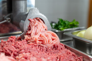Fresh mixed minced meat from a meat grinder
