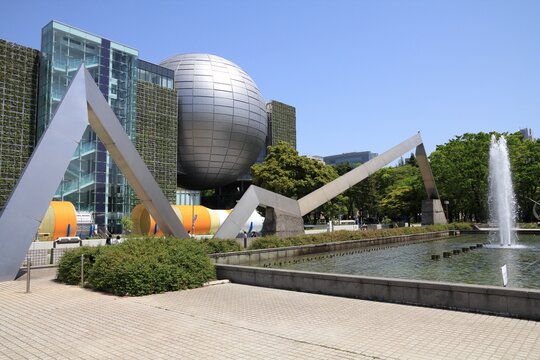 NAGOYA, JAPAN - APRIL 28, 2012: Space rocket in front of Nagoya City Science Museum in Nagoya, Japan. According to Tripadvisor, it is currently among top 10 places worth visiting in Nagoya.