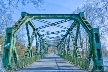 Historische Fachwerkbrücke an der Ruhr in Essen Steele