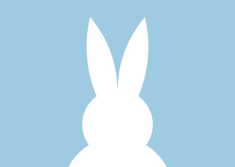 Easter white bunny shape on blue background.