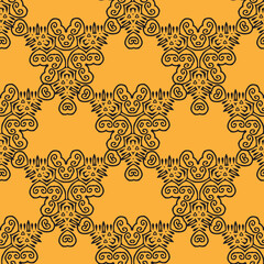 Monochrome minimalist tribal pattern with ethnic sun and lily flower. Inspired by the signs of the Gothic culture.