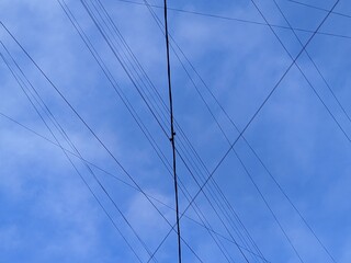 Fototapeta premium electrical wires on a blue sky background