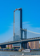 Manhattan Bridge over East River and waterfront condominium Manhattan New York City
