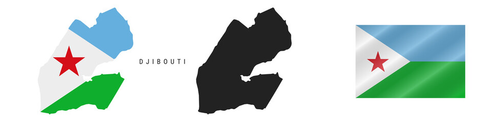 Djibouti. Detailed flag map. Detailed silhouette. Waving flag. Vector illustration