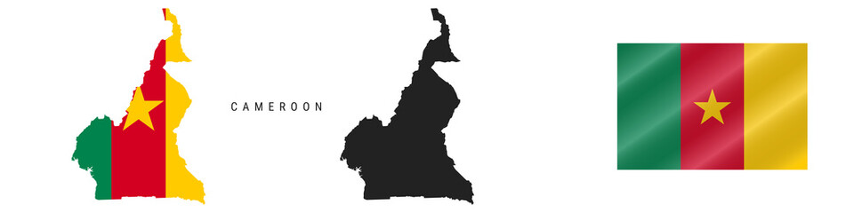 Fototapeta premium Cameroon. Detailed flag map. Detailed silhouette. Waving flag. Vector illustration