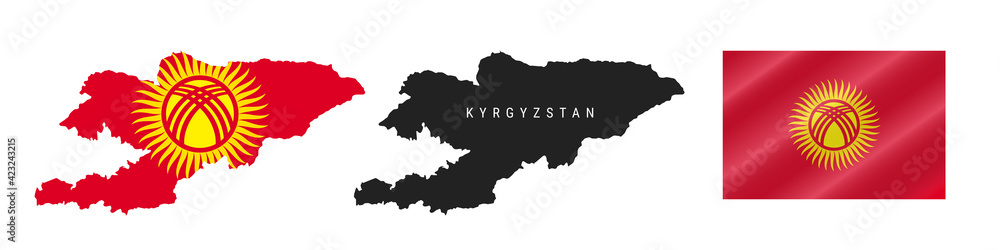 Wall mural kyrgyzstan. detailed flag map. detailed silhouette. waving flag. vector illustration