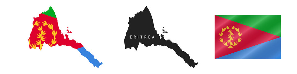 Eritrea. Detailed flag map. Detailed silhouette. Waving flag. Vector illustration