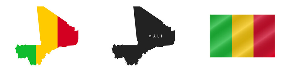Obraz premium Mali. Detailed flag map. Detailed silhouette. Waving flag. Vector illustration