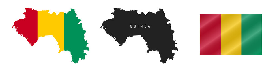 Guinea. Detailed flag map. Detailed silhouette. Waving flag. Vector illustration