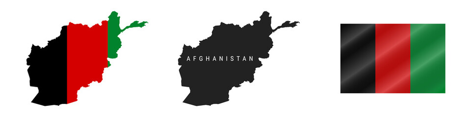 Afghanistan. Detailed flag map. Detailed silhouette. Waving flag. Vector illustration