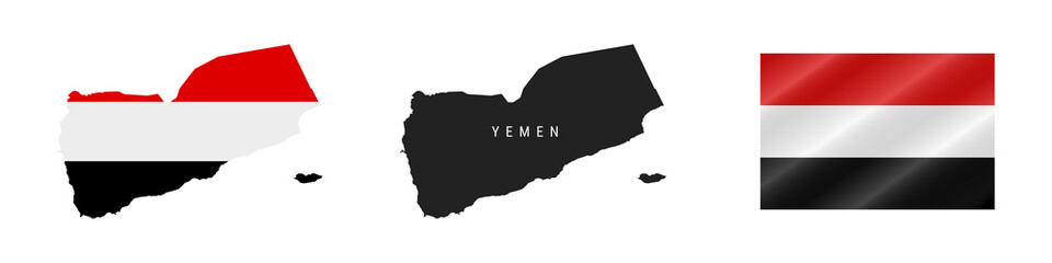 Yemen. Detailed flag map. Detailed silhouette. Waving flag. Vector illustration