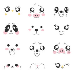 Obraz premium Cute set kawaii animal faces
