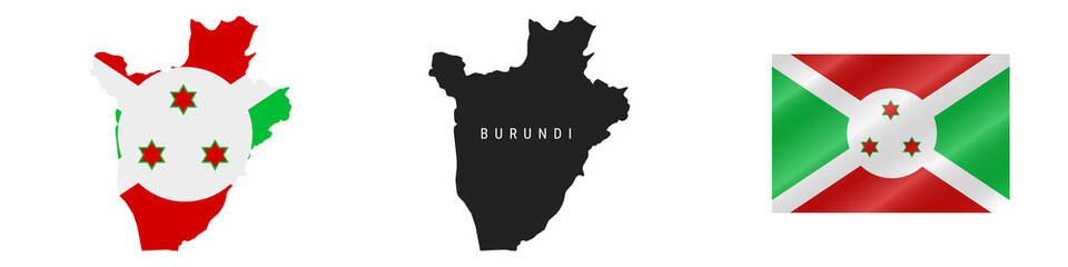 Burundi. Detailed flag map. Detailed silhouette. Waving flag. Vector illustration
