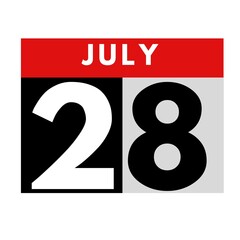 July 28 . flat daily calendar icon .date ,day, month .calendar for the month of July