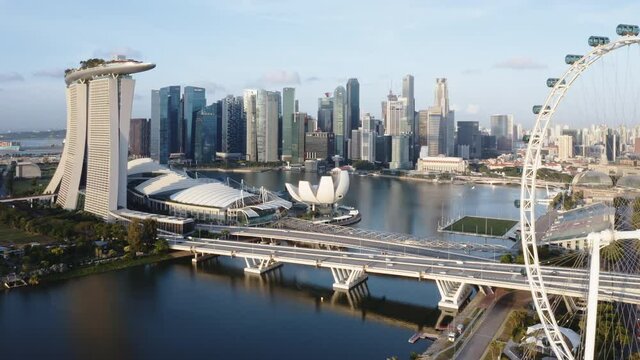 Aerial view of Marina Bay and business district, Singapore, Asia