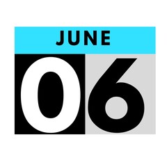 June 6 . flat daily calendar icon .date ,day, month .calendar for the month of June