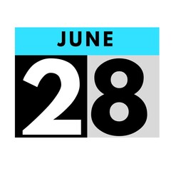 June 28 . flat daily calendar icon .date ,day, month .calendar for the month of June