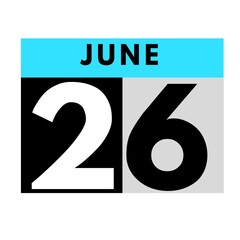 June 26 . flat daily calendar icon .date ,day, month .calendar for the month of June