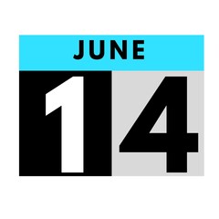 June 14 . flat daily calendar icon .date ,day, month .calendar for the month of June