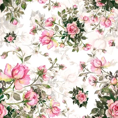 Deurstickers Aquarel naadloos patroonboeket van rozen in knop © Irina Chekmareva