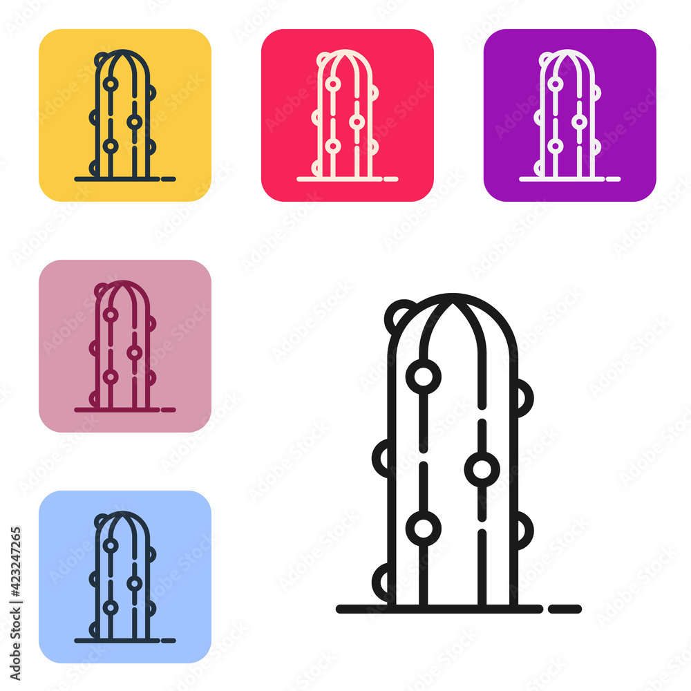 Poster black line cactus icon isolated on white background. set icons in color square buttons. vector