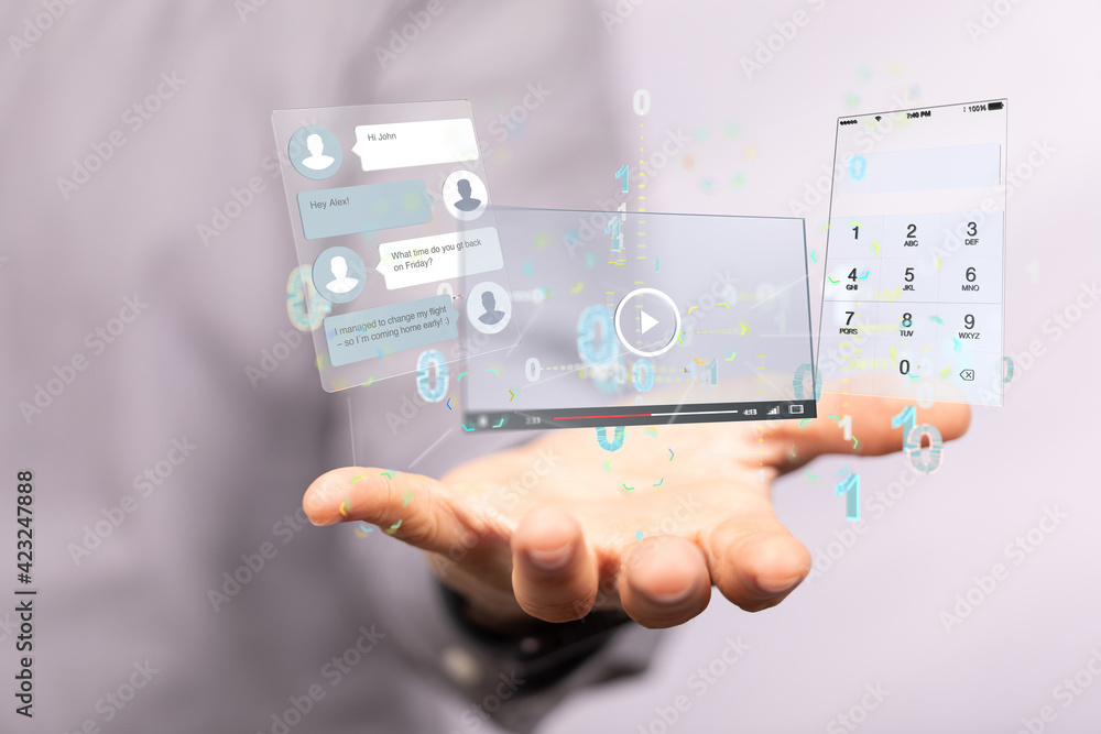 Fototapete interface web application in hand 3d