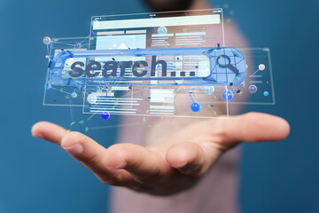 Interface web application in hand 3d