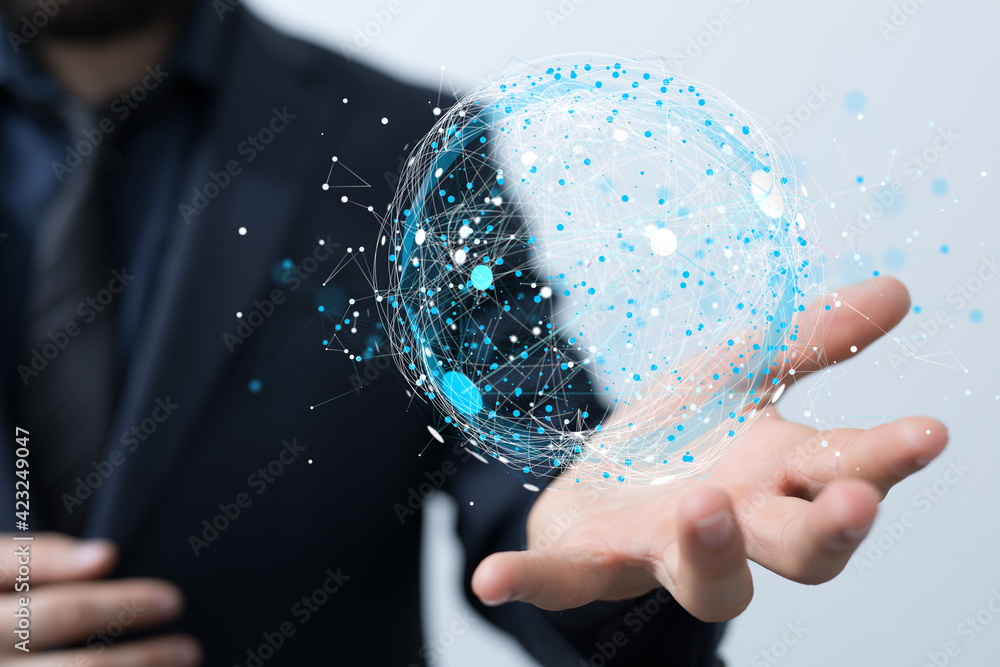 Aufkleber Neural network concept. Connected cells with links.