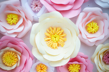 Fototapeta na wymiar Colorful flowers paper background pattern lovely style.