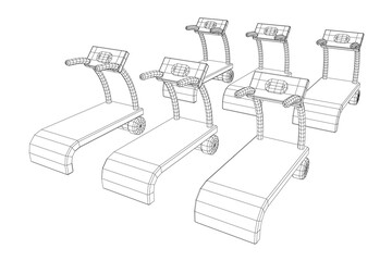 Treadmill machine. Gym and fitness equipment. Wireframe low poly mesh